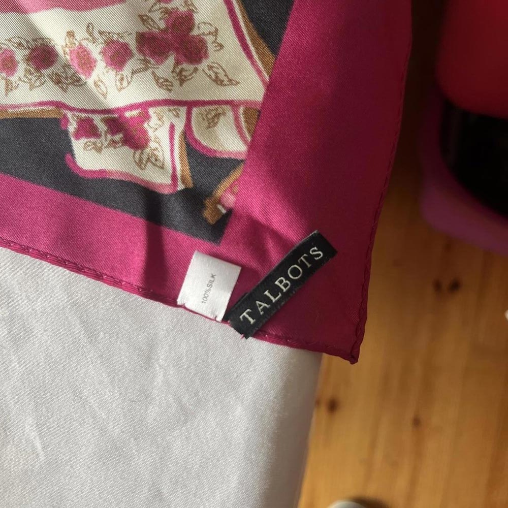 Talbots Black Pink Elegant Multicolor Print Silk Decorative Pattern Rectangle Sc - Picture 5 of 6